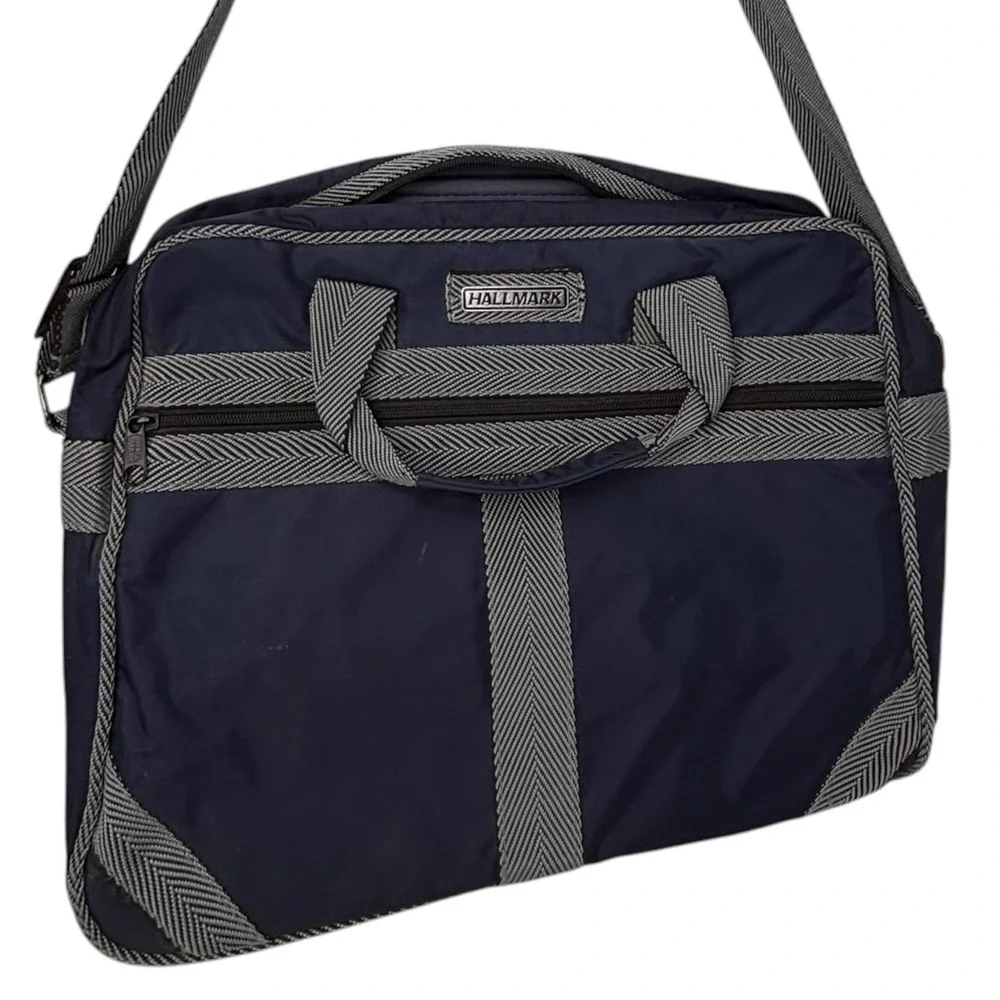 Vintage Hallmark Laptop Briefcase Messenger Bag Blue Nylon Shoulder Case 16